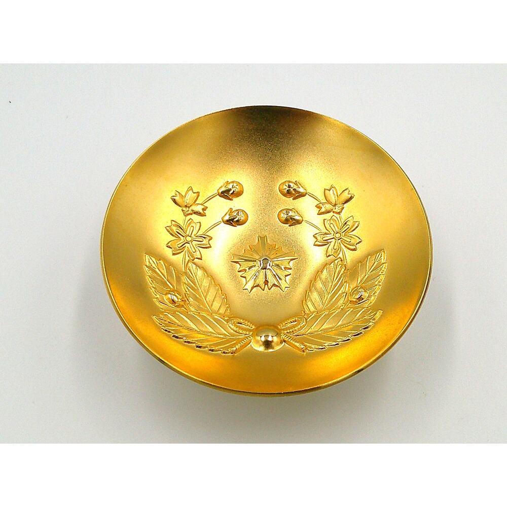 Japanese 24K Gold Plated Sakauki Sake Cup Police Emblem Asahi-Sho Vintage